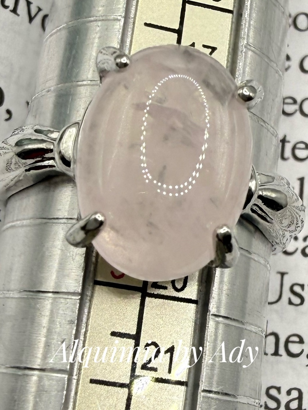 Pink Quartz Rhodium Silver Ring – 20mm Oval Stone, Tarnish-Resistant